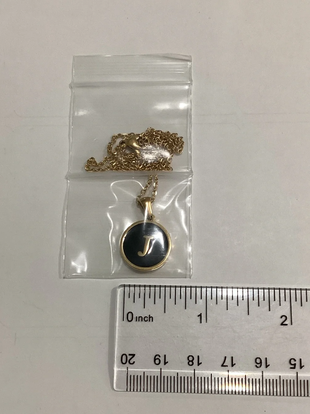 Gold Initial 'J' Pendant Necklace - Black Enamel Disc